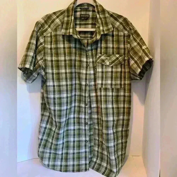 Craghoppers Casual Button Down Short Sleeve Shirt Green Plaid Men’s Large - Picture 1 of 9